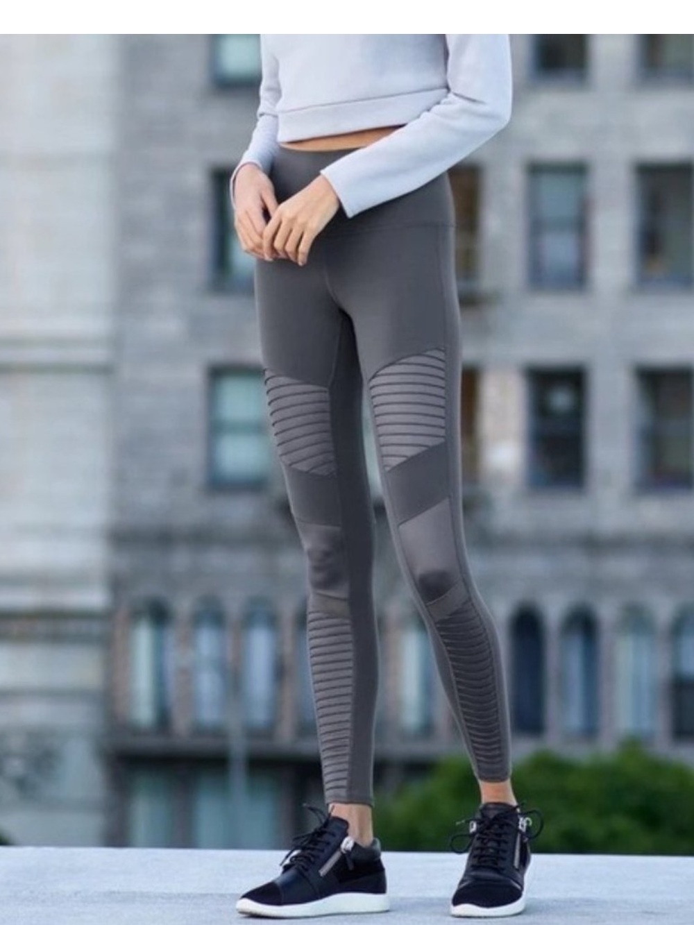 Alo Yoga Moto Full Length Airbrush Legging Gray Small Workout Activewear Running